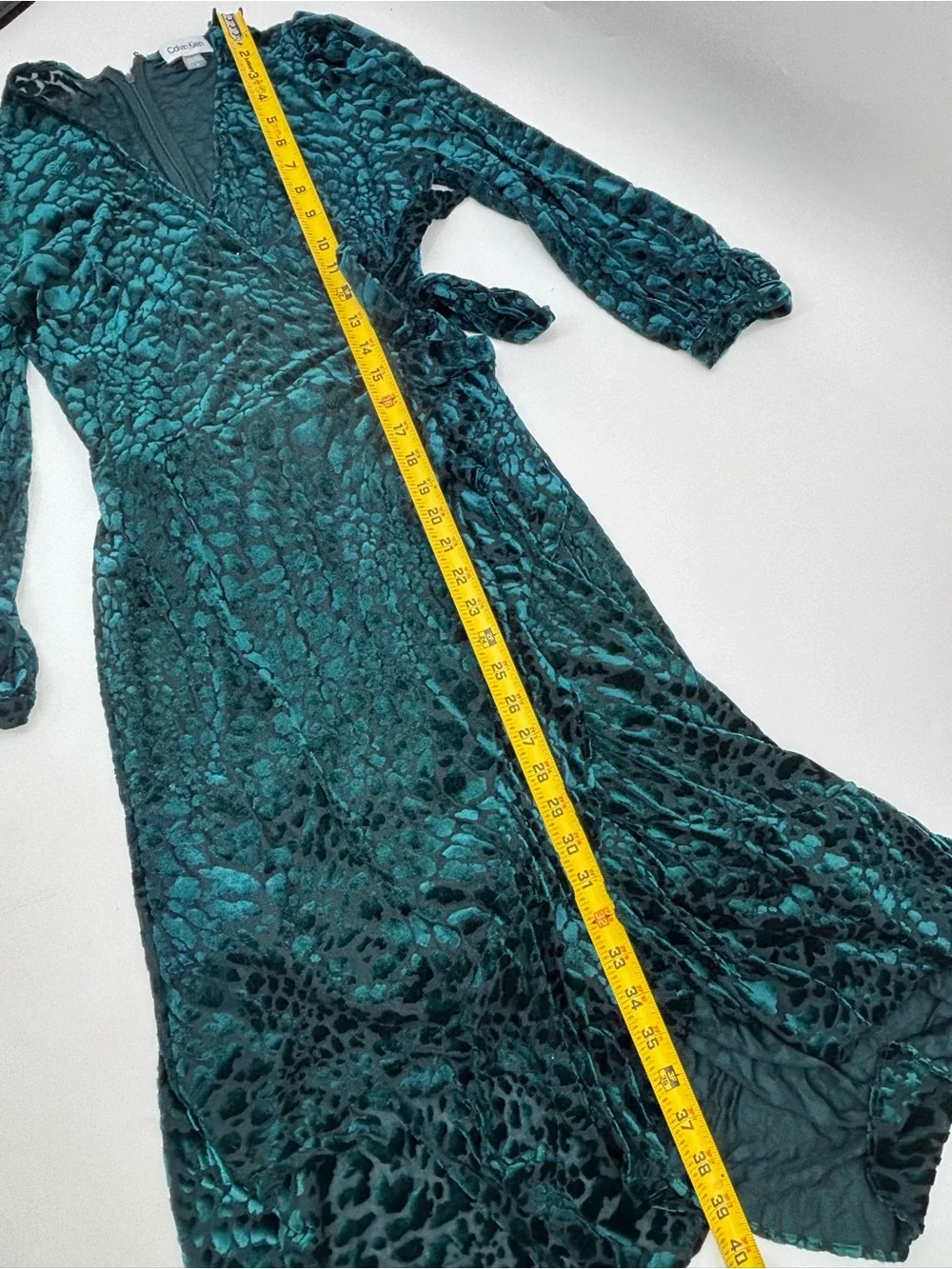 Calvin Klein Dark Green Velvet Leopard-Print Wrap Dress
